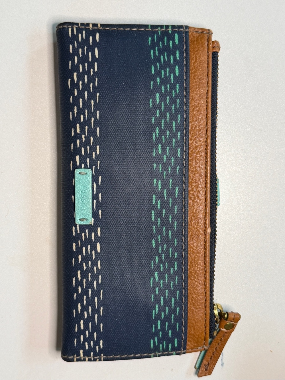 Navy & Brown Fossil Wallet - Picture 2 of 3